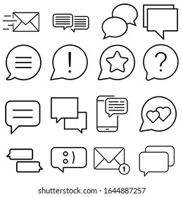Collection Different SMS Message Icons Set Vector Thin Line. Conversation Service, SMS Message, Notification, 
Group Chat Assortment Linear Pictograms. Monochrome Contour Illustrations.