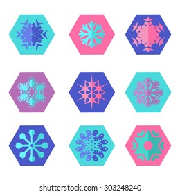  Collection of different snowflakes in flat style for your design- illustration