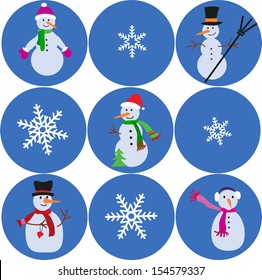 collection of different snowmen and snowflake, merry christmas
