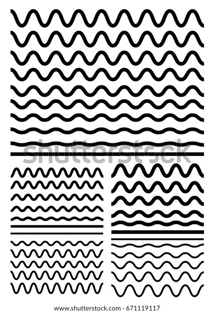 白い背景に異なるソフトウェーブのコレクション ジグザグ線と波線の境界線のグラフィックデザインの変化 シームレスな波状のベクター画像大セット 曲線とジグザグ 十字横の太線 のベクター画像素材 ロイヤリティフリー