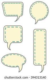 Collection of different speech bubble balloons with thread stitching and shadow