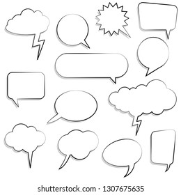 collection of different speech bubbles and thought bubbles with space for text