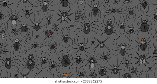 Collection of different spiders. Seamless pattern background for your design