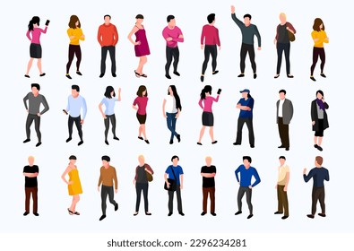Collection of different standing people isolated on white background. Vector illustration