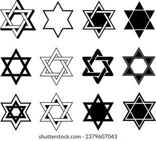 Collection of different Star of David illustrations isolated on white