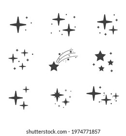 Collection of different stars and sparkles isolated on white background. Vector illustration