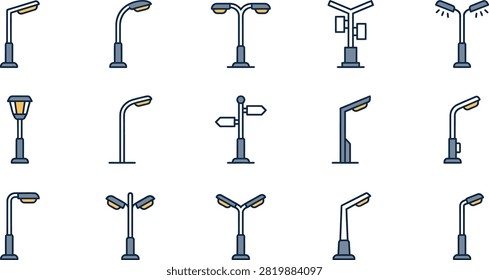 Collection of different street light poles