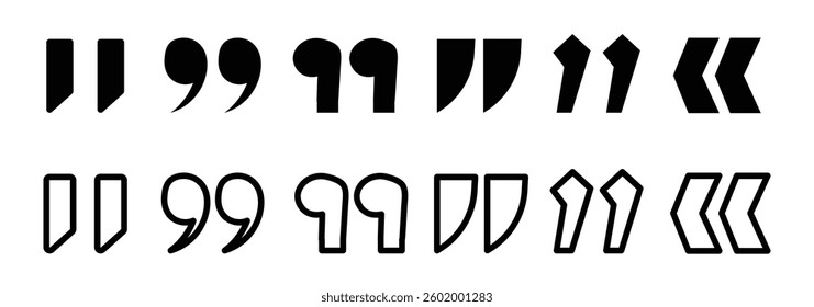 collection of different styles of quotation marks, showcasing diverse typographic designs. Vector illustration. Set of quote mark.
