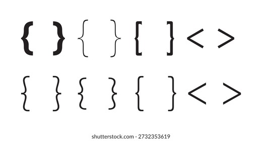 Collection of different styles of square brackets, parentheses, curly braces, and decorative text frames, suitable for quotes or graphic design elements

