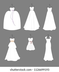 Collection of different styles wedding dresses, vector illustration