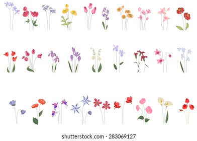 Collection of different stylized flowers on white