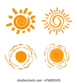 Collection of different sun icon. Sun symbol set. Isolated on white background. Vector illustration.