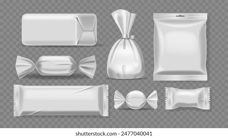 Collection Of Different Sweet Packaging Designs, Including Wrappers And Bags Isolated On Transparent Background