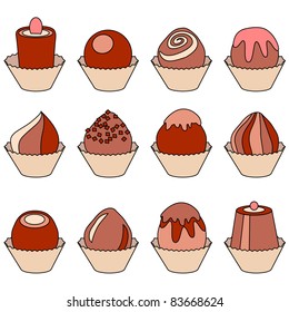 Collection of different sweets on white background