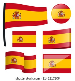 collection of different swung flags of country Spain