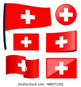 collection of different swung flags of country Switzerland