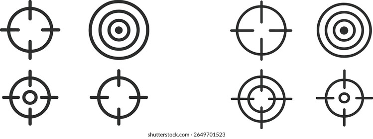Uma coleção de diferentes designs de destino exibidos em um formato de grade. Os alvos variam em estilo e tamanho, adequados para mira, tiro ou decoração.