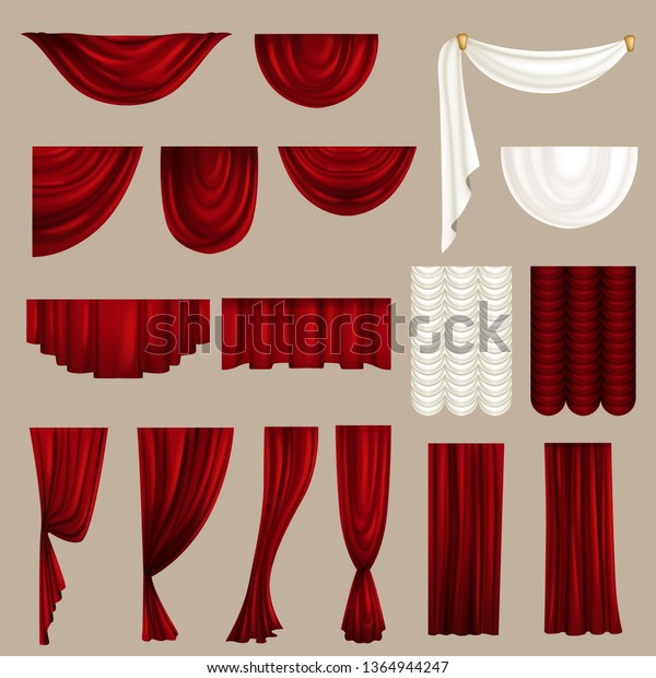 Collection Different Theater Curtains Red White Stock Vector
