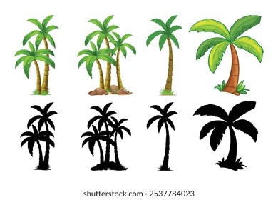 coleção de árvores e plantas diferentes. isolado no fundo branco.