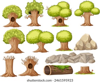 Collection of different trees and rock formations