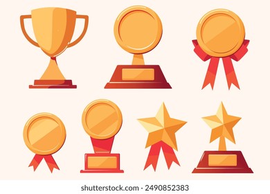 una colección de diferentes trofeos de Ilustración vectorial plana