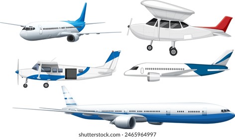 Collection of different types of aircrafts illustrated