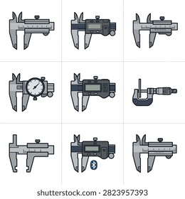A collection of different types of calipers and a micrometer for precise measurements