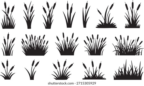Colección de diferentes tipos de siluetas de hierba Vector, ilustración