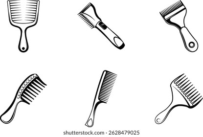 Collection of different types of hair combs and hair styling tools vector
