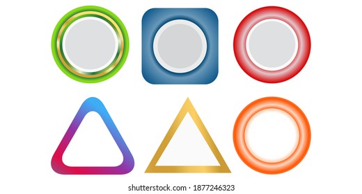Collection of different types of icons. Bright colors with gold and gradient. Used as a button, sticker, icon for web design, advertising. For silhouettes of different shapes
