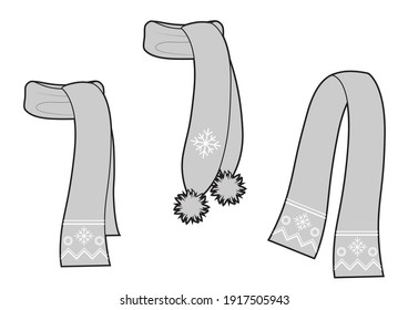 A collection of different types of scarves. Vector sketch.
