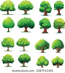 Collection of different variant tree vector illustrations. isolated on white background