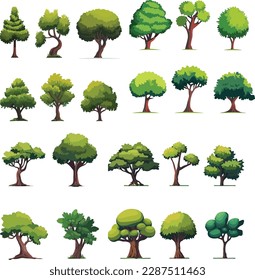 Collection of different variant tree vector illustrations. isolated on white background