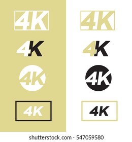 A collection of different vector 4K icons that represent the latest video size.