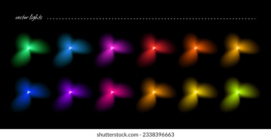 Collection of different vector lights and blurred sparkles of colorful light, vector decoration elements.