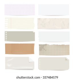 Collection of different vector note paper stripes.