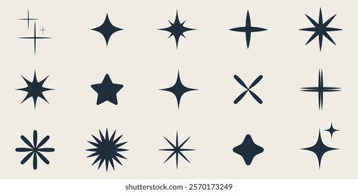 Collection of different vector sparkling stars icon, decorative twinkle and bursts forms.Shooting stars sparkle.