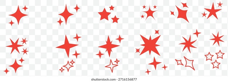 Coleção de diferentes vetor espumante ícone de estrelas, formas decorativas de piscar e estourar, símbolos abstratos de brilho flash, efeito de luz brilhante, estilo y2k formas básicas elementos gráficos geométricos