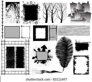 Collection of different vector textures, drawings, patterns and other design elements.
