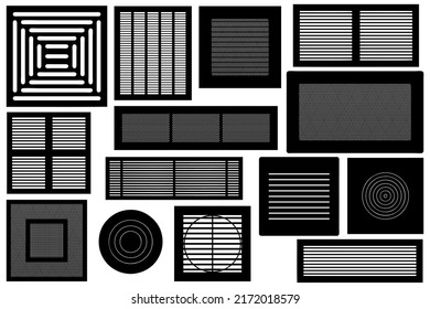 Collection of different ventilations grilles isolated on white