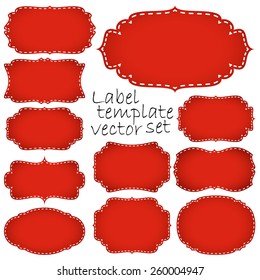 collection of different vintage labels colored red and white