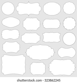 collection of different vintage labels colored black and white