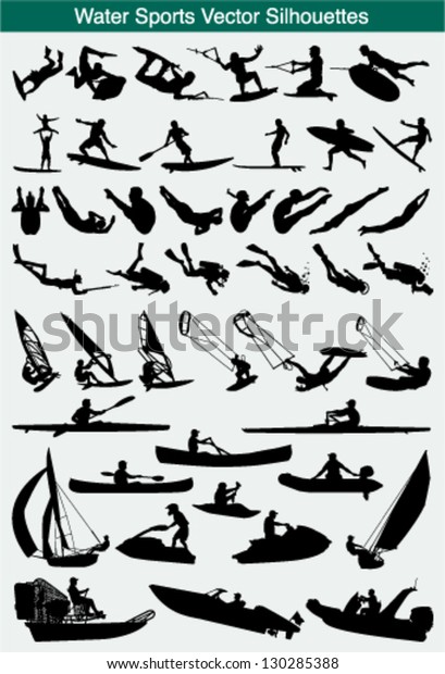 Collection of
different water sports
silhouettes