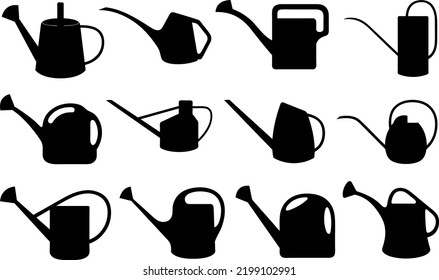 Collection of different watering cans isolated on white