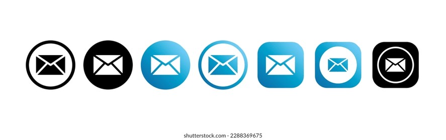 Collection of different web icons of messages, mail. Social media logo. Line art and flat style isolated on white background. Vector line icon for business and advertising