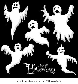collection of different white colored illustrated spooks for Halloween layouts