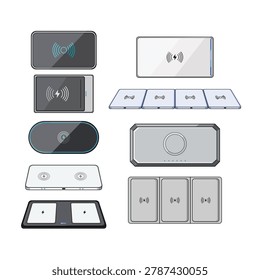 Collection of different wireless charging pads and power banks illustrating inductive charging technology, providing convenient and cable free power solutions