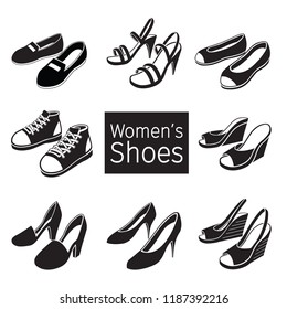 Collection Of Different Women's Shoes Pair, Monochrome, Footwear, Fashion, Objects