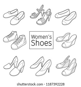 Collection Of Different Women's Shoes Pair, Outline, Footwear, Fashion, Objects