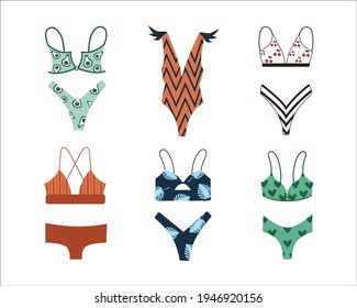 Colección de diferentes bañeras para mujeres. Ilustración vectorial en un fondo blanco.